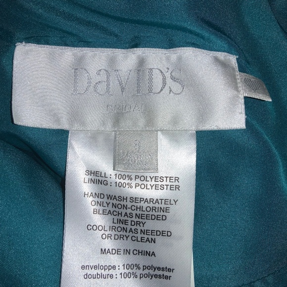 David’s Bridal jade green strapless satin mini Sz 8 pleated bodice skirt lined - Picture 6 of 7